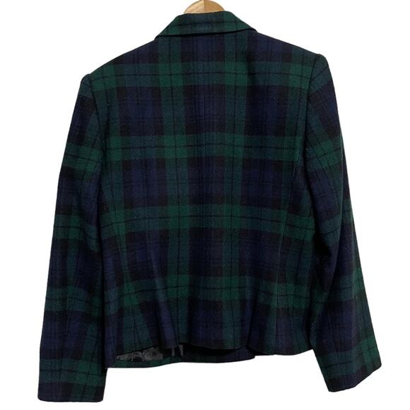 Le Suit Paris New York Vintage90s Double Breasted Blazer Plaid Navy Green - Picture 3 of 6
